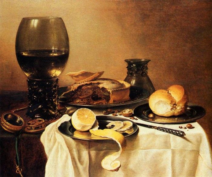 Claesz Pieter Breakfast Still Life With Roemer Meat Pie Lemon And Bread. , 