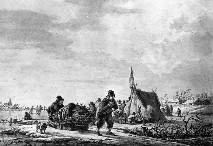 Strij van Jacob Winterview of men with sledge Sun. Strij,  