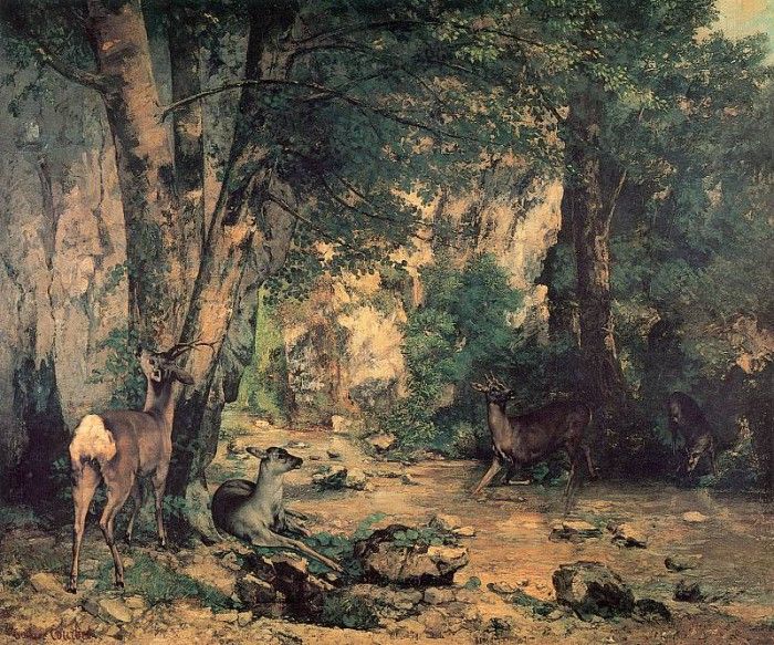 Courbet A Thicket of Deer at the Stream of Plaisir Fountaine. , 