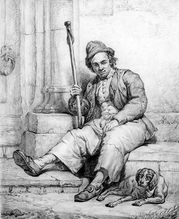 Strij van Abraham Sitting man with dog Sun. Strij,  