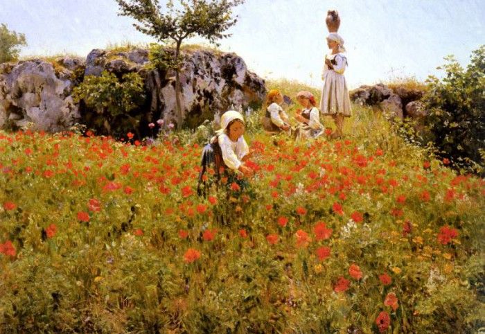 Pedersen Viggo Christian Frederick Wilhelm Picking Poppies Sora. , 