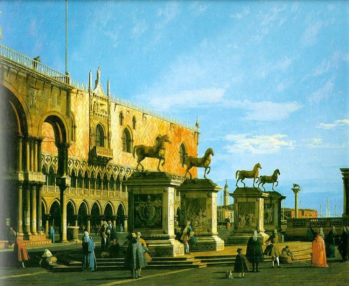 Canaletto Capriccio- The Horses of San Marco in the Piazzett. 