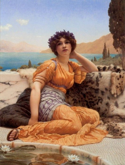 Godward With Violets Wreathed and Robe of Saffron Hue. ,  