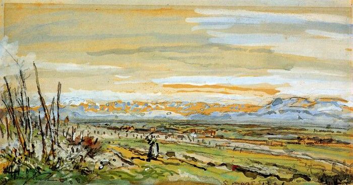 Jongkind Johan Barthold Landscape at La Cte-Saint Andre Sun. Jongkind,  