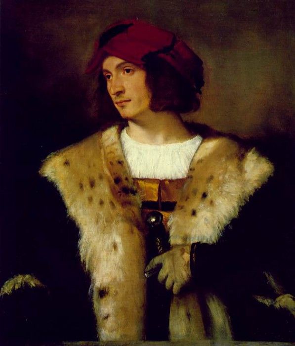 Tiziano Portrait of a man in a red cap ca 1516 823x711 c.  ( )