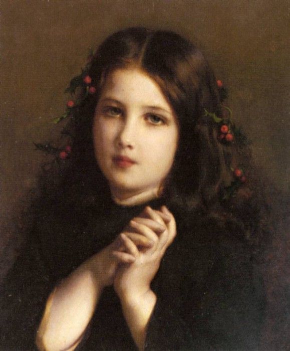 Piot Adolphe A Young Girl With Holly Berries In Her Hair. ,  