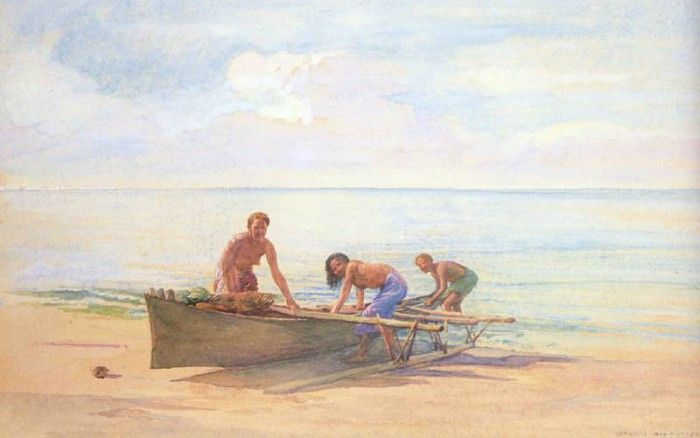 Women Drawing up a Canoe. Lafarge, 