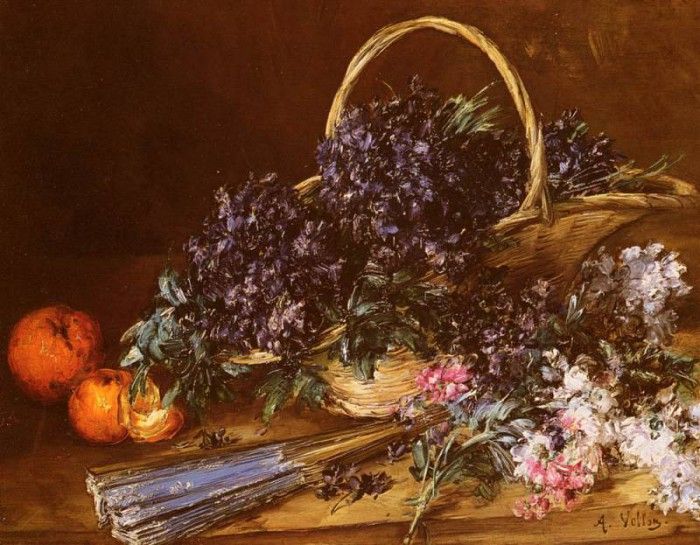 Vollon Antoine A Still Life With A Basket Of Flowers. Vollon, 