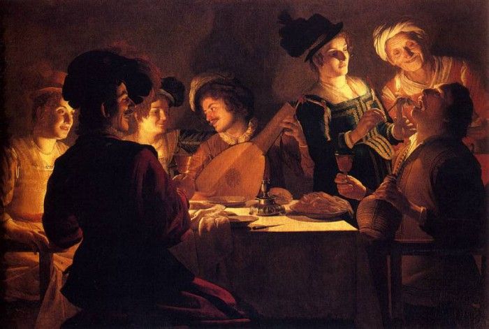 Honthorst Gerrit Van Supper With The Minstrel And His Lute. Honthorst,  