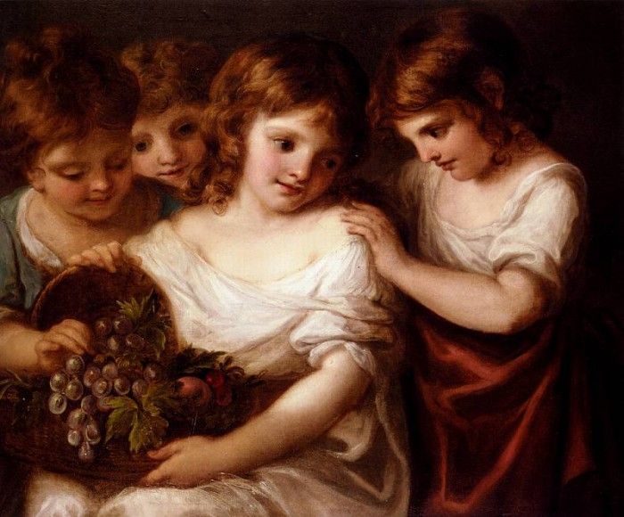 Kauffman Angelica Four Children With A Basket Of Fruit. , 