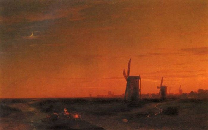 Aivazovsky Ivan Constantinovich landscape With Windmills.   