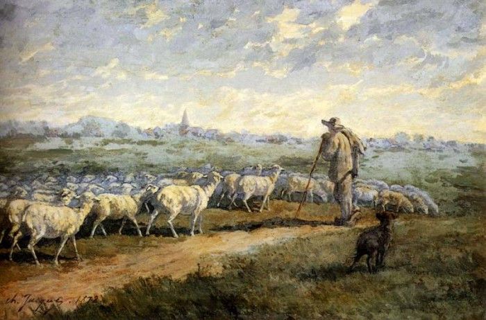 Jacque Charles Emile Landscape With A Flock Of Sheep. ,  