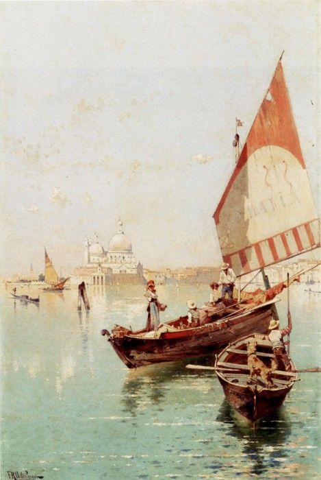 Unterberger Franz Richard Sailboat In A Venetian Lagoon. ,  