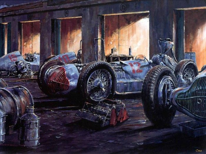 Cmanwcl 010 1937 mercedes pit row. , 