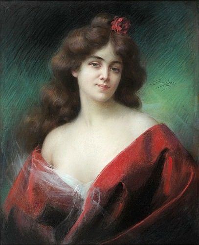 Portrait De Femme A La Robe Rouge. Enjolras, Delphin
