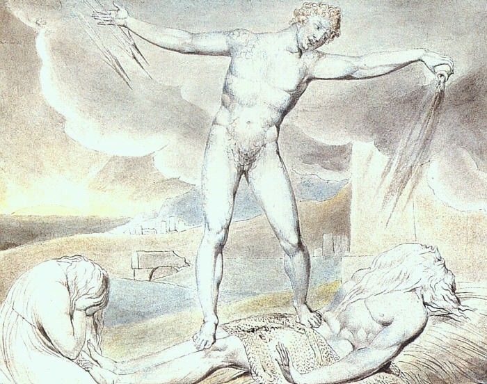 BLAKE - SATAN SMITING JOB WITH BOILS, 1826, WATERCOLOR. , 
