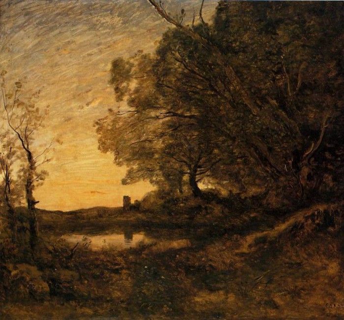 Corot Evening Distant Tower. , --