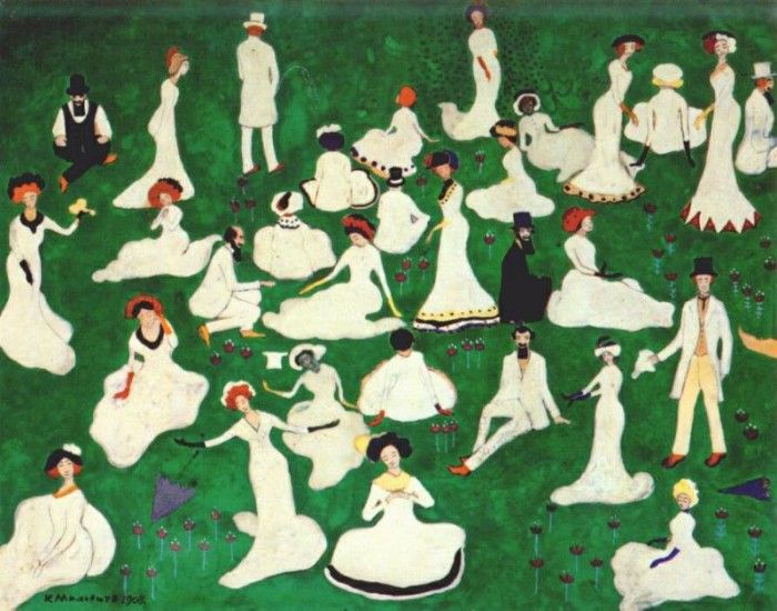 malevich relaxing (high society in top hats) 1908. , 