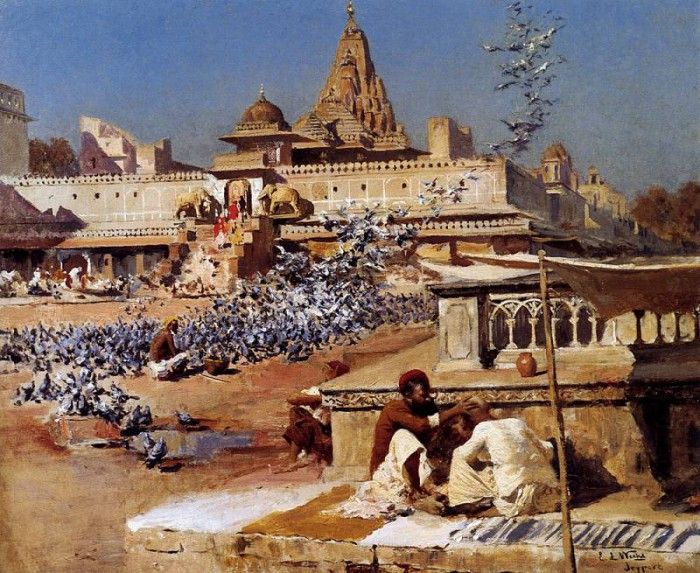 Weeks Edwin Feeding The Sacred Pigeons Jaipur. ,  