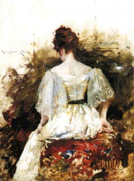 Chase William Merritt Portrait of a Woman The White Dress. ,  