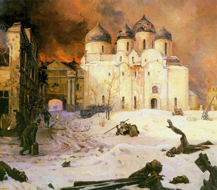 Kukryniksy The flight of fascists from Novgorod Sun. 