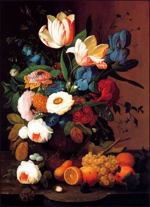 bs-flo- Severin Roesen- Still Life- Flowers And Fruit. Roesen, 