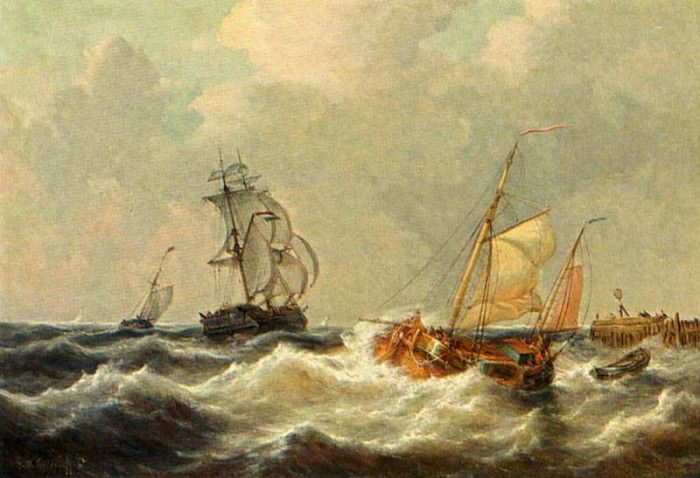 Opdenhoff George Willem Sailing Vessels In Choppy Waters. Opdenhoff  