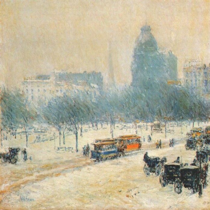 hassam winter in union square c1892. , 