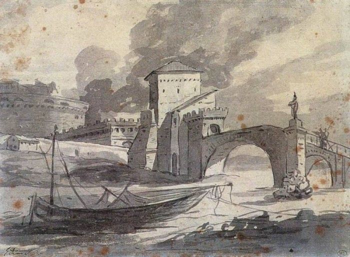 DAVID Jacques Louis View of the Tiber and Castel St Angelo. , -