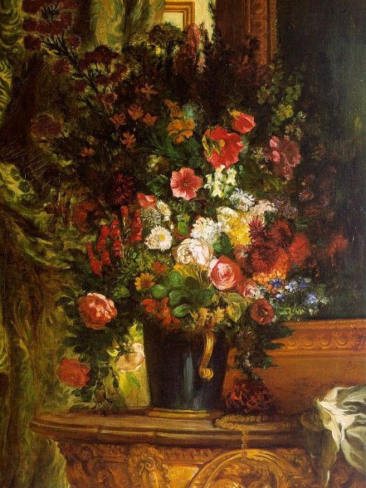 A Vase of Flowers on a Console (1848-1850, oil on canvas). Mus