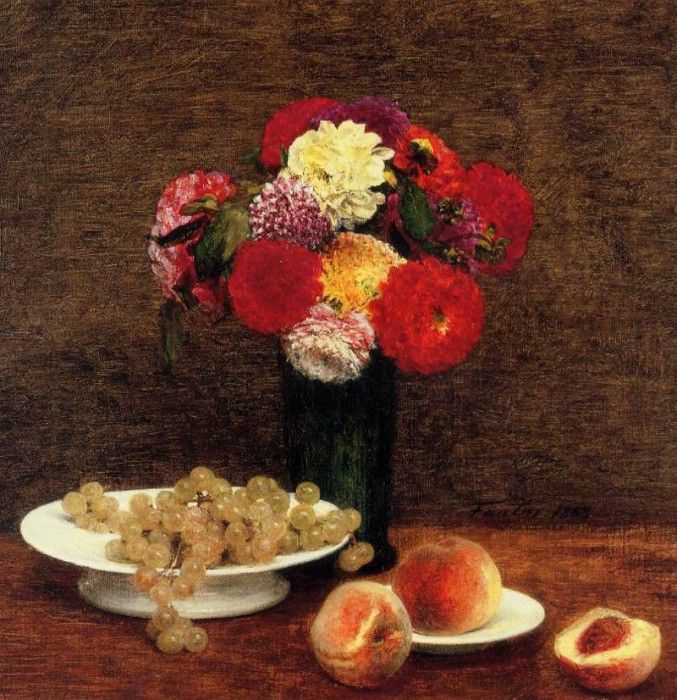 Fantin Latour Henri Still Life Dahlias in a Green Vase. -, ---