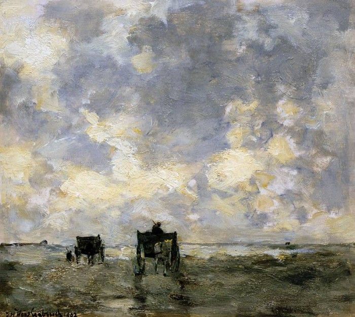 Weissenbruch Hendrik Johannes Shell carts on the beach Sun. Weissenbruch,  