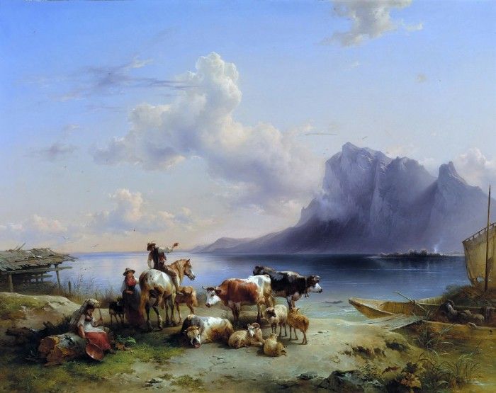 Hirten und Vieh am Attersee. 1852. Gauermann, 