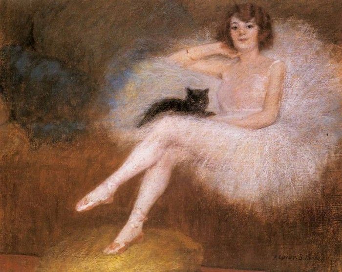 Carrier Belleuse Pierre Ballerina With A Black Cat.  Belleuse, 