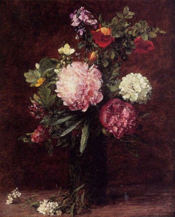 Fantin Latour Henri Flowers Large Bouquet with Three Peonies. -, ---