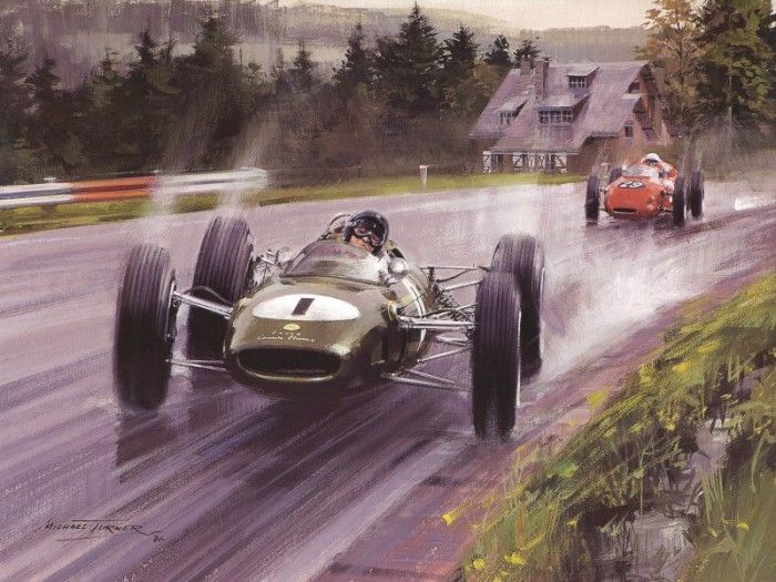 Cma 053 1963 maestro jimmy clark streams round spa in the wet.  