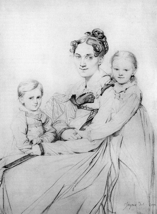 Ingres Madame Johann Gotthard Reinhold born Sophie Amalie Dorothea Wilhelmine Ritter and her two . ,   