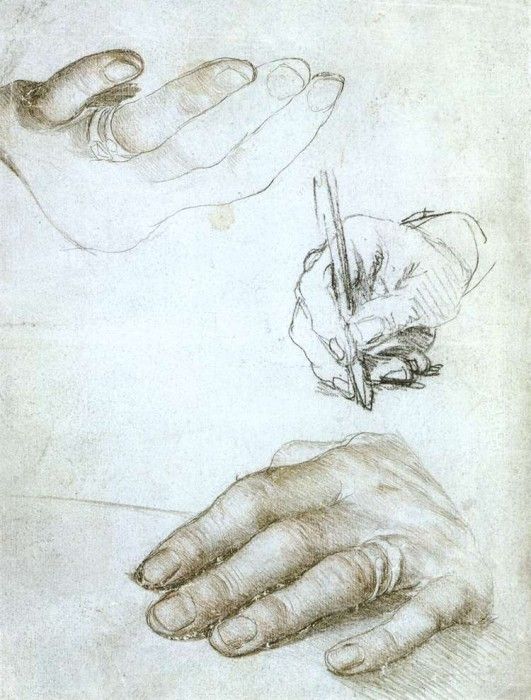 Holbien the Younger Studies of the Hands of Erasmus of Rotterdam.   