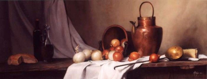 Hyde Still Life with Bread onions and Brass Water Jug. Hyde, 