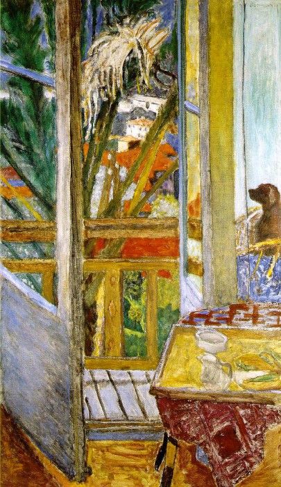 Bonnard La porte-fenetre avec chien, 1927, 105x63 cm, Privat. , 