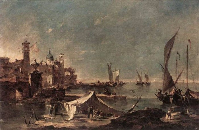 GUARDI Francesco Landscape with a Fishermans Tent.  