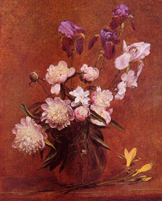 Fantin Latour Henri Bouquet of Peonies and Iris. -, ---