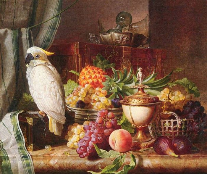 Schuster Josef STILL LIFE WITH FRUIT AND A COCKATOO. , 