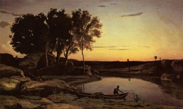 Corot Evening Landscape aka The Ferryman Evening. , --