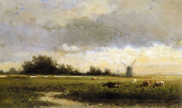 Roelofs Willem Cattle in polderlandscape Sun. , 
