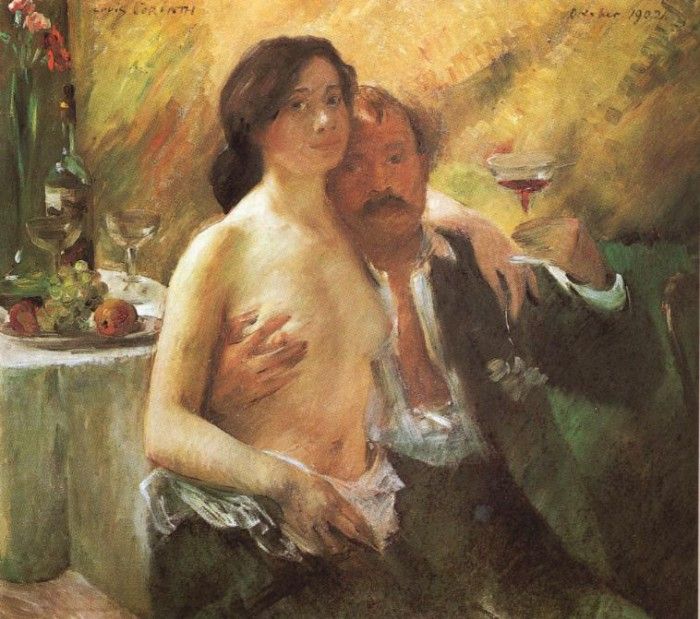 Corinth Lovis Self portrait with his Wife and a Glass of Champagne. , 