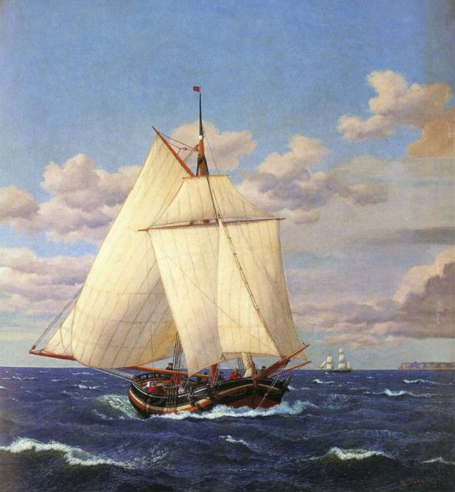 Eckersberg Christopher Wilhelm En Dansk Yacht Passerer Stevns. Eckersberg,  