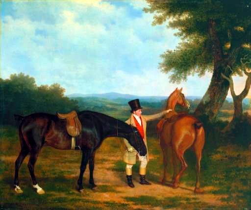 Agasse Jacques Laurent Two Hunters with a Groom. Agasse, -