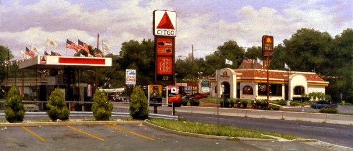 Larko Valeri SUMMER AT THE TACO BELL, RT 22 HILLSIDE, NJ op 26by60in. Larko, 