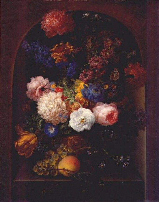 drechsler mixed bouquet in vase with reliefs 1807. 